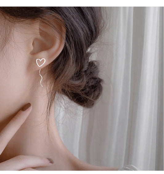 Sterling Silver Hollow Heart Wavy Ear Threads Female Niche Design